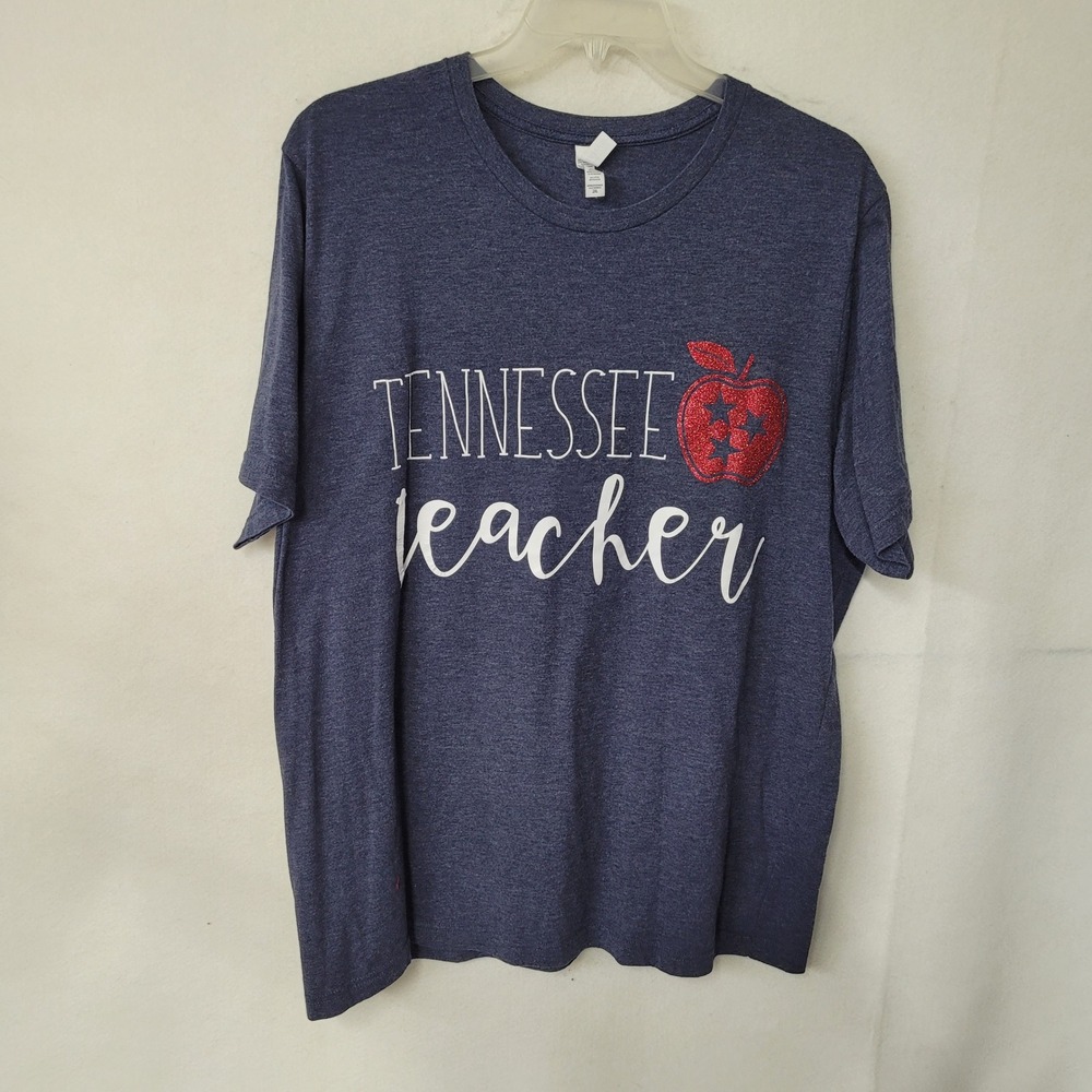 Bella Canvas Tennessee‎ Teacher Graphic T Shirt Blue Glitter Apple 2XL